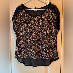 Fashion Magazine Black Floral Sheer Blouse Size Large